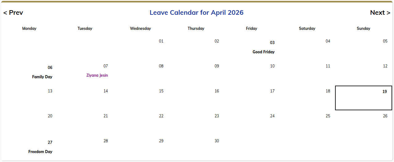 Company Calendar Feature